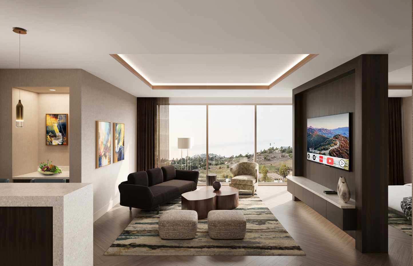 Hotel rendering of the Two-Bay Suite - Living Room at Jamul Resort Casino