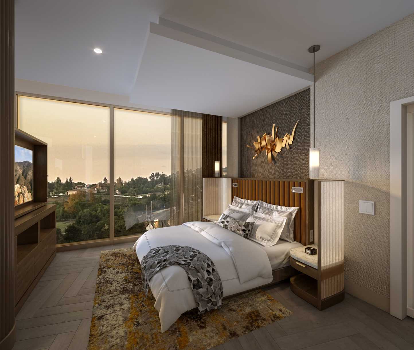 Hotel rendering of the Three-Bay Corner Suite - Bedroom at Jamul Resort Casino