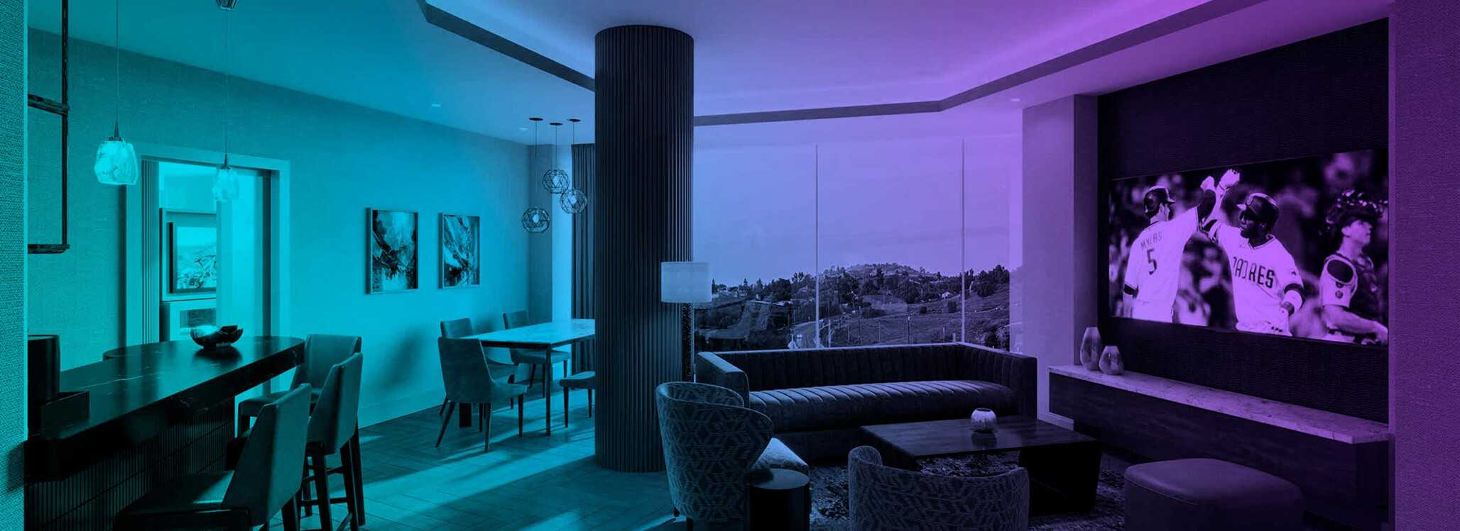 Hotel rendering of the Three-Bay Corner Suite - Living & Dining Room at Jamul Resort Casino