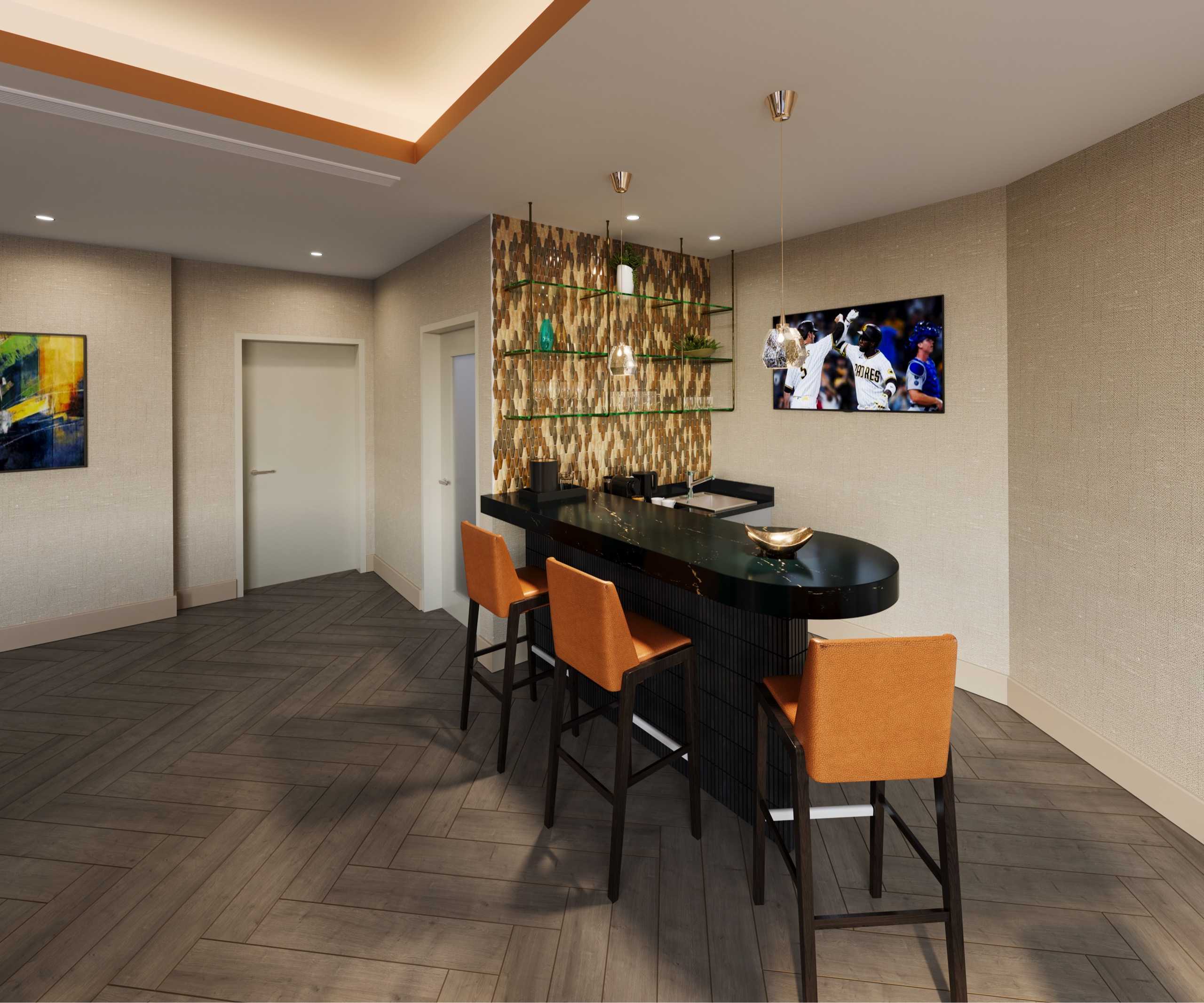 Hotel rendering of the Three-Bay Corner Suite - Bar at Jamul Resort Casino