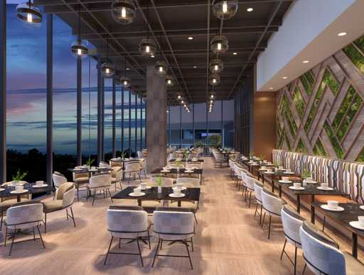 Hotel rendering of the Restaurant interior at night